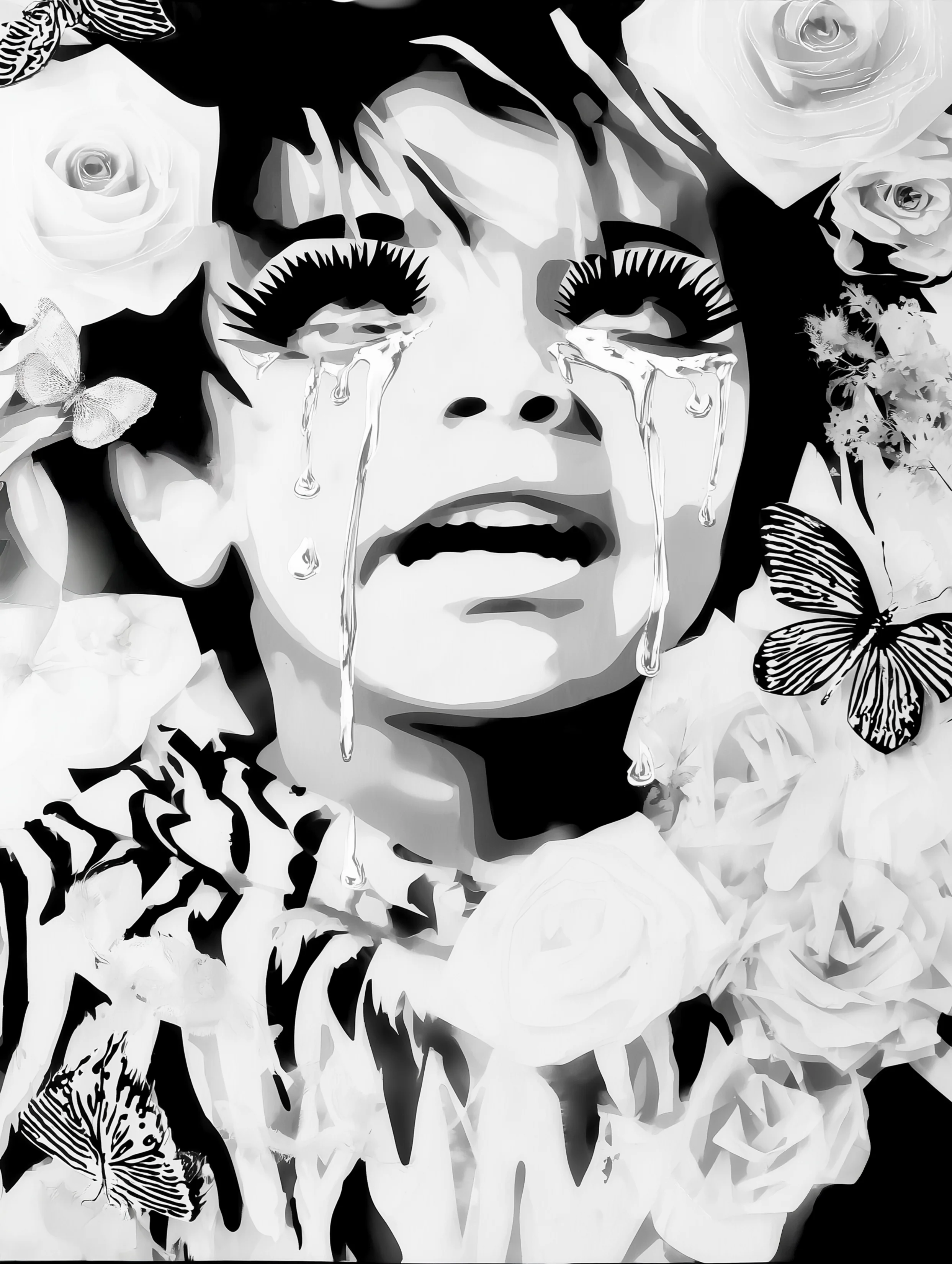 Free printable crying coloring page for adults featuring small boy with big tears